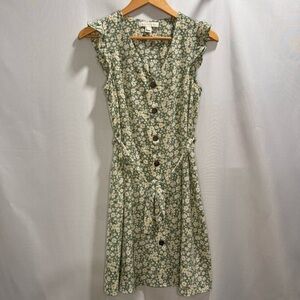 Monteau Los Angeles Green Floral Button Front Dress Size Small